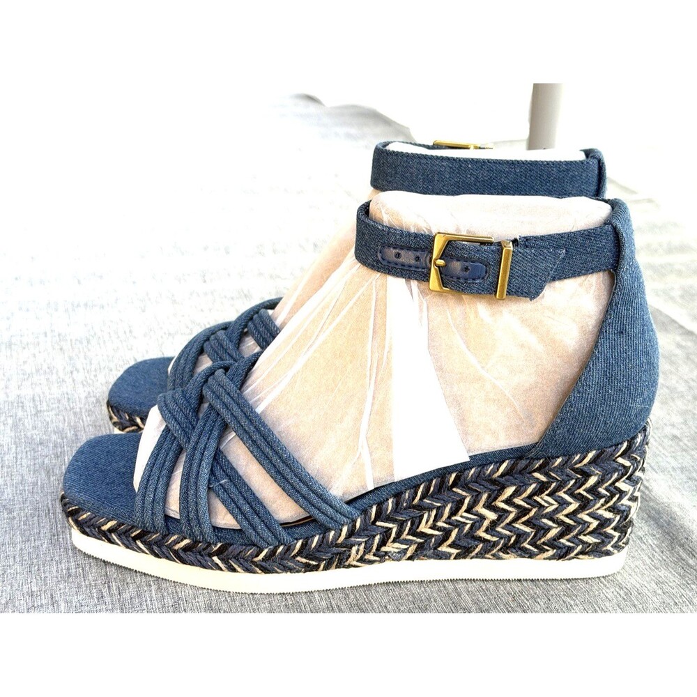 Vince Camuto Jilesa Espadrille Sandals Blue Denim Size 8 Wide Wedge Heel NEW